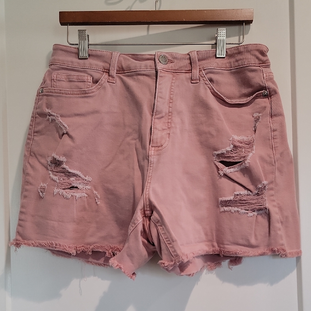 LC Lauren Conrad Pink Distressed High-Rise Jean Shorts